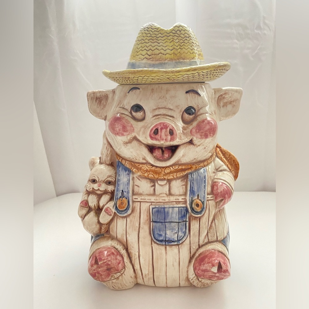 Cookie Jar 1960's Collectable Farmer Pig & Bunny